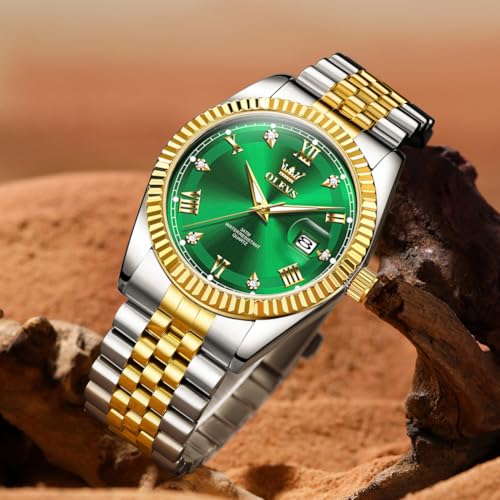 Image of OLEVS Classic Mens Watch Diamond Analog Luxury Watches Stainless Steel Waterproof Date Two Tone Luminous Watch for Men