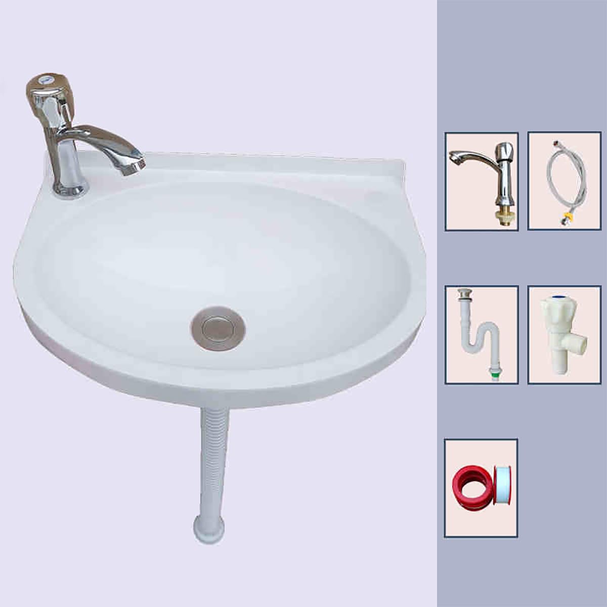 Lavello Ovale, 40x28x14cm Lavatoio Lavapanni Monoblocco in Resina PP | Lavello Angolare da Bagno per Interno e Esterno Lavanderia Garage Bagno Guardaroba WC Bianco Rubinetto A