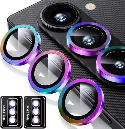 ELEYBTEH 2 Sets Camera Lens Protector for Samsung Galaxy Z Fold 6 5G, 9H Tempered Glass Camera Cover Screen Protector 3D Metal Individual Ring [Case Friendly] [Installation Tray] - Multi-Color