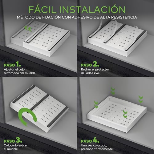 Miniatura 8 de Kawsai Cajones Extraibles Para Cocina Organizacion, Pack De 2, Ancho Ajustable 32-52 Cm, Protector Anti Deslizante, Telescopico, Cajon Extraible Mueble Cocina, Bandeja Extraible Armario Cocina
