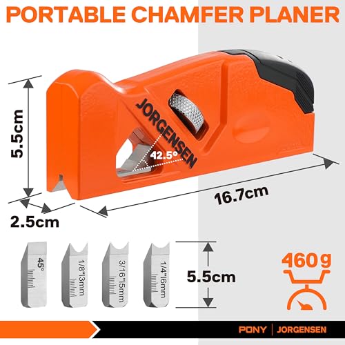 JORGENSEN Chamfer Plane for Woodworking, Edge Corner Flattening Tool for Wood, 45° Hand Manual Planer with 4 Cutter Heads for Quick Wood Trimming 2 JORGENSEN Chamfer Plane for Woodworking, Edge Corner Flattening Tool for Wood, 45° Hand Manual Planer with 4 Cutter Heads for Quick Wood Trimming - Image 2