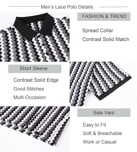 Alex Vando Mens Lace Polo Shirts Fashion Vibrant Short Sleeve Casual Shirts for Men