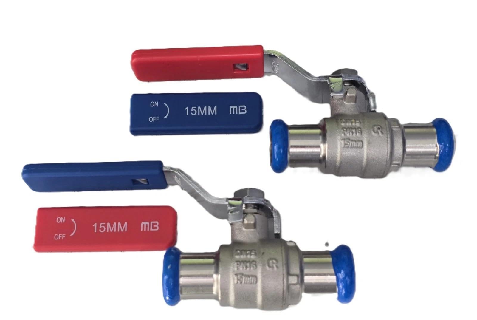 22.5 Team Controls Chrome Press-Fit 15Mm Lever Ball Valve Full Bore Isolation Valve Red/Blue Dual Handle Wras Approved Pack Of 2