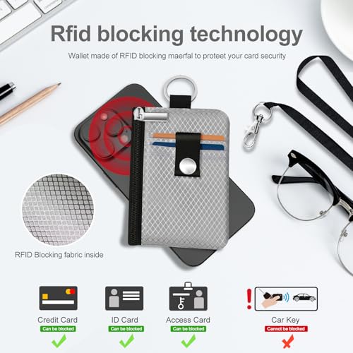 Image of Minimalist RFID Blocking Small Wallet with ID Window,WaterResistant Zip Id Case Wallet with Lanyard Keychain for Cards,Cash,Travel,Women,Men (Light gray)