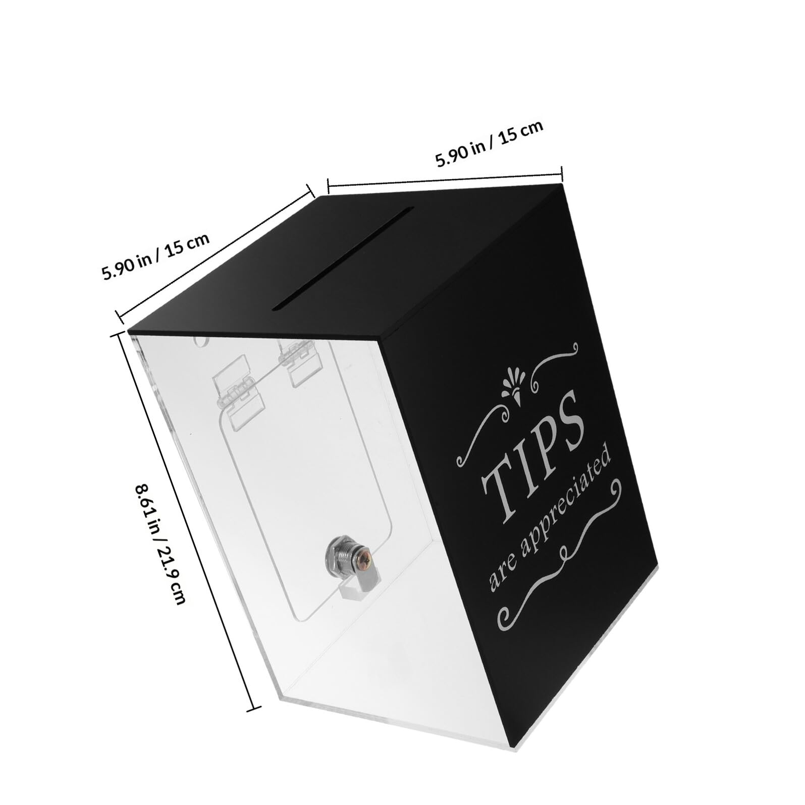 CRAFTHROU Caja de Acrílico Negro para Propinas con Cerradura, Urna Segura para Donaciones y Buzón de Sugerencias, Contenedor de Dinero Adecuado para Bares y Restaurantes, Organizador