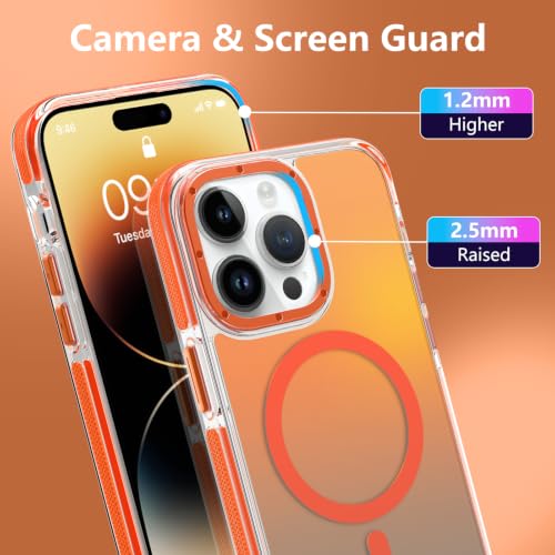 Image of Magnetic Case for iPhone 14 Pro [Compatible with Magsafe] [Cute Fashion Fluorescent Design] [1 Screen Protector] Slim Translucent Matte Case for iPhone 14 Pro 6.1 inch 2022, Orange