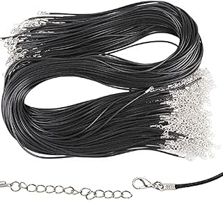 60 Pcs Waxed Necklace Cord, Black Leather Braided String Cord Adjustable Rope Jewelry Making Accessories Supplies with Lobster Claw Clasp for DIY Bracelet Necklaces Pendants (1.5 mm)