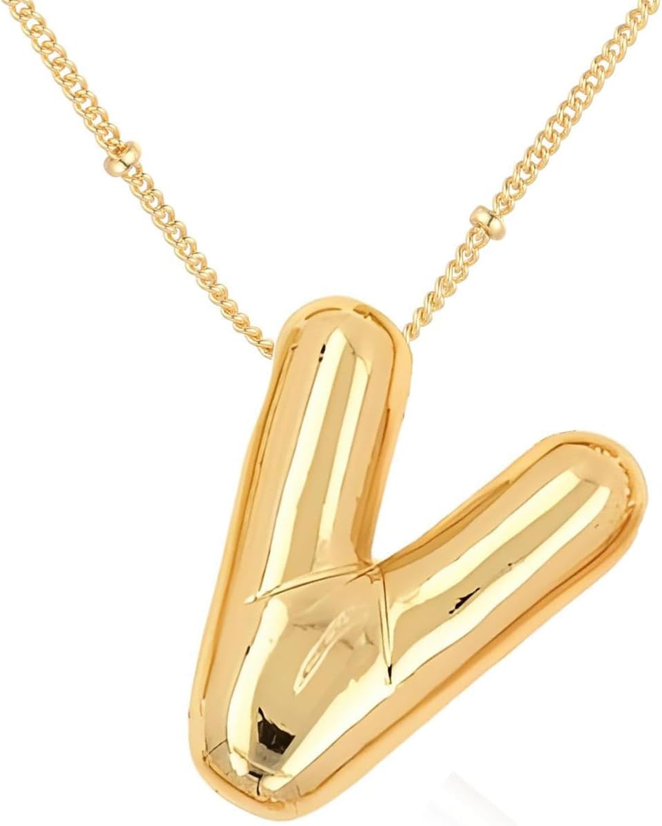 Bubble Letter Necklace Gold for Women，Charm Balloon Initial Letter Pendant Zirconia Inlaid Necklaces Fashion Gifts Jewelry