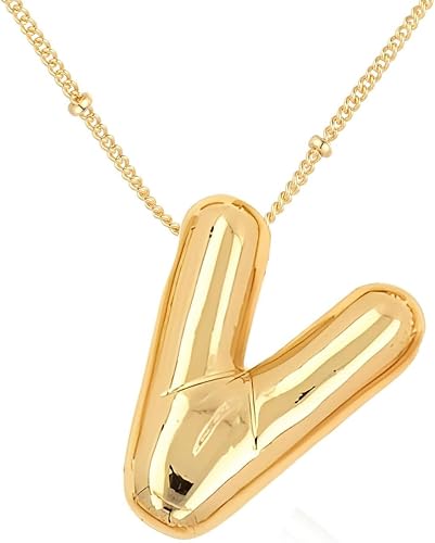 DIOWUS Bubble Letter Necklace Gold for Women，Charm Balloon Initial Letter Pendan