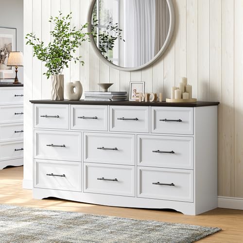 White-Dresser-for-Bedroom-Modern-10-Chest-of-Drawers-59-Wide-Chest-of-Drawers-with-Brushed-Metal-Handle-Wood-Closet-Organizers-and-Storage-Cabinet-for-Bedroom-Living-Room-Hallway White Dresser for Bedroom Modern 10 Chest of Drawers 59 Wide Chest of Drawers with Brushed Metal Handle Wood Closet Organizers and Storage Cabinet for Bedroom Living Room Hallway