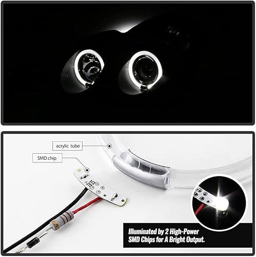 Miniatura 6 de ACANII - Para [modelo halógeno] 2001-2007 Mercedes-Benz W203 C230 C240 C320 LED Halo Negro Proyector Faros Faros Faros Negro ónice