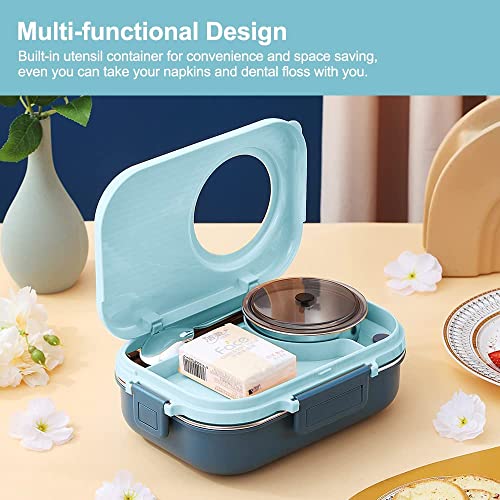 Gtgr Bento Box Adult Lunch Box With Soup Bowl, Insulated Bag 3-Compartment Stainless Steel Camera Lunch Container For Adults Leakproof Bento Lunch Box With Bag And Utensils (Blue) #TOP1