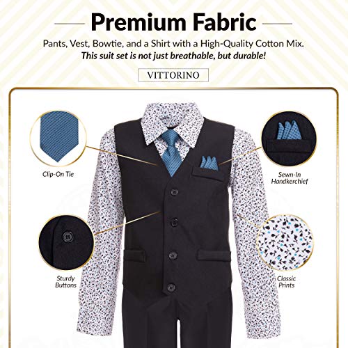 Image of Vittorino Boys 4 Piece Suit Set with Vest, Dress Shirt, Bow Tie, Pants & Pocket Square | Big & Little Kids Formal Apparel