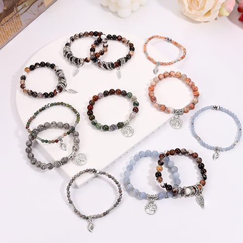 Dochais 3 Stück Boho Armbänder Damen, Yoga Armband Damen Chakra, Verstellbares Bohemian Armband, Boho Schmuck Bracelet, Rosenquarz Turmalin Edelstein Armband Set Für Damen (3 Stück, Stil 4)