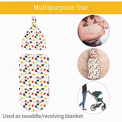 Baby Swaddle Blanket Nursery Wrap Newborn Receiving Blanket With Beanie Set，Soft Stretchy Baby Swaddling Blankets Infant Swaddle Sack For Baby Boy & Girl Gifts #TOP5