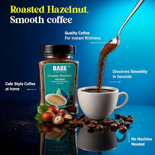 Image of Rage Coffee Silk Blend Instant Coffee | Belgian Chocolate & Creamy Hazelnut Silk Blend Flavoured Coffee 60 GMs Each | Premium, Bold & Smooth | Pack of 2