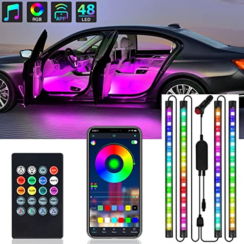 Led Lights for Car, Car Led Lights Interior with App and Remote Control, Interior Car Lights with Music Sync, Waterproof Under Dash Lighting Kit with Car Charger, Car Led Strip Lights Interior Dc 12v