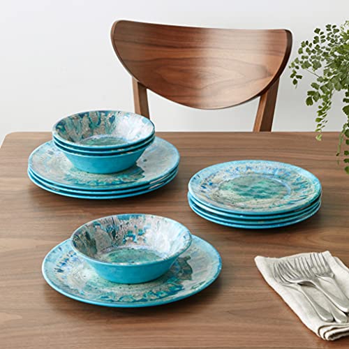 Certified International Radiance Teal Melamine 12 Pc Dinnerware Set #TOP6