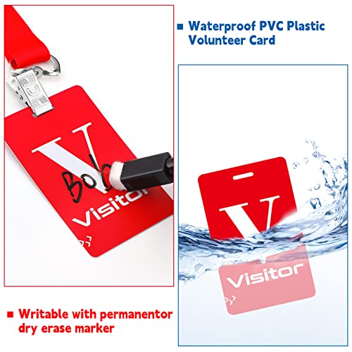PerKoop 25 Pack Visitor Badge Lanyards Volunteer Badge Holder with Clips ID Card Holder with PVC Pass Card Reusable Breakaway Lanyards for Company Exhibition Guest Visitor(Red)