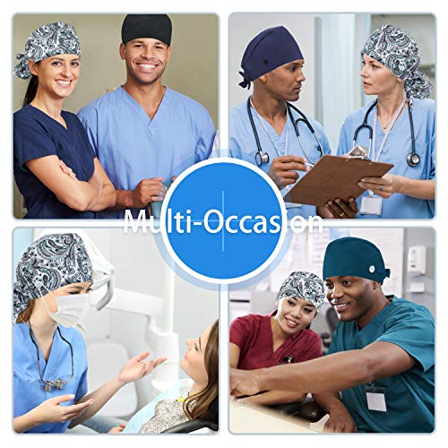 Image of QBA Adjustable Working Cap with Button, Cotton Working Hat Sweatband, Elastic Bandage Tie Back Hats for Women & Men, One Size