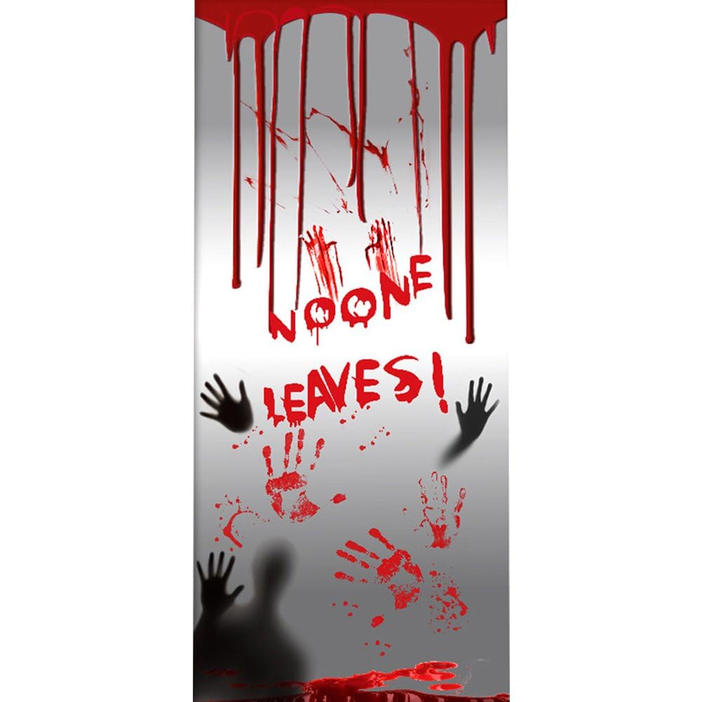 Décoration de fête d'Halloween pour masquer une porte unie avec du faux sang