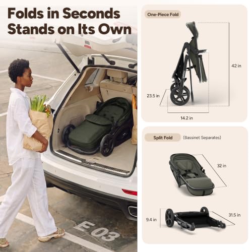Image of Mompush Wiz 2-in-1 Bassinet Stroller with Car Seat Adapter, Reversible Seat