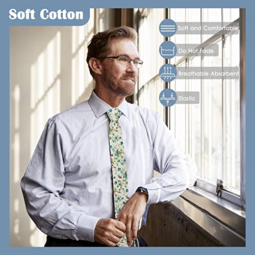 Image of Mantieqingway Men Skinny Tie Cotton Floral Necktie for Wedding Groomsmen Tie