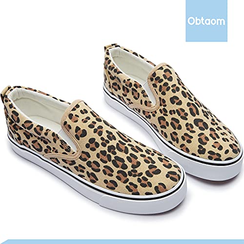 Obtaom Womens Animal Print Slip On Shoes Comfortable Canvas Fashion Sneakers Leopard Canvas Shoes Low Top Cheetah Print Slip Ons（Leopard Us5） #TOP4