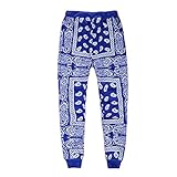 UNIROSE blue Bandana Pants for Womens black Red green Purple Hip Hop Bandana hoodie Mens Jogging Sweatpants Bandana shirts shorts(Blue Pants,4XL)