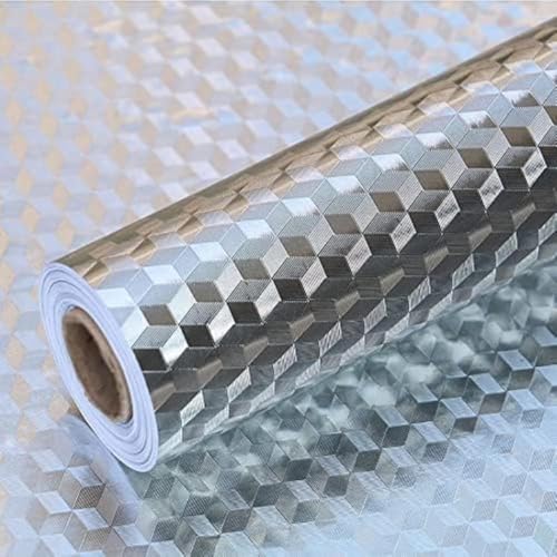 Image of Hotegxa Self-Adhesive Kitchen Wallpaper, PVC 3D Wall Sticker Oil Proof & Waterproof, Kitchen Backsplash Silver Stickers Wallpaper for Hotel /Living Room, Bedroom & Cafe Walls - 60cm x 200cm (Pack of 2)
