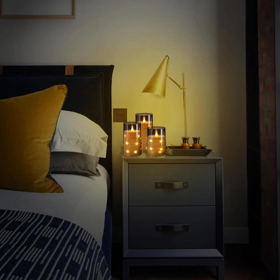 XERGY Acrylic Glass Battery Operated Flameless Led Candles (Pack of 3) Valentine's Gift for Home Decor Romantic Ambiance Aesthetic Dinning Table Decor 3