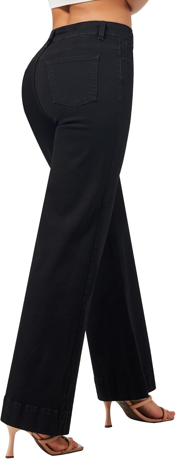 roswear Women's Wide Leg Jeans Casual High Waisted Stretchy Baggy Loose Long Trouser Jeans - Image 4