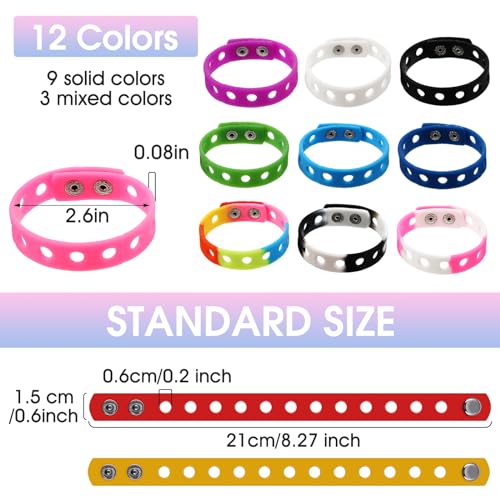 Image of MTLEE 12 Pieces Silicone Charm Rubber Bracelets Silicone Wristbands Adjustable Bracelets with Holes for Shoe Charm Girls Boys Birthday Party Award