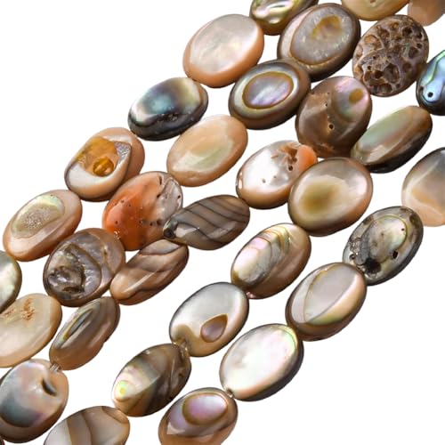 PONABEADIY 1 boîte de 98 perles Ovales Plates Naturelles en Nacre D'Ormeau avec Trou Coquillage D'Été Coquillage de Plage Paua Cabochons Perles D'Espacement...