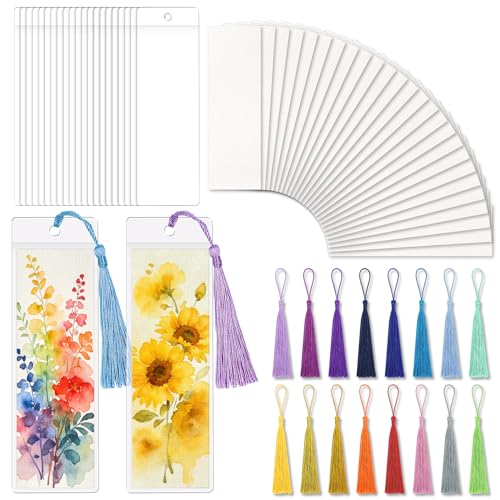 60 Pack Bookmarks with Sleeves & Tassels Blank Watercolor Paper Bookmarks for DIY Painting Reading Classroom Crafts & Gift Tags