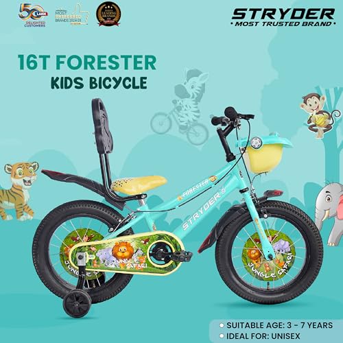 Image of Stryder Forester 16-Inch BMX Cycle for Kids | Sturdy Steel Frame | C-Brakes | Rigid Suspension | Nylon Tyres | Suitable for Ages 3-7 Years | Boys & Girls Kids Bicycle | Turquoise