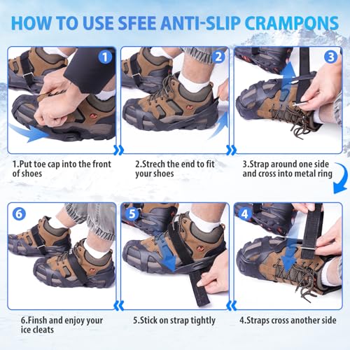Sfee Crampons, V3 Tungsten Ice Cleats for Shoes & Boots - Traction Cleats for Hiking, Walking, Running on Snow & Ice by Sfee - Used condition - Image 4