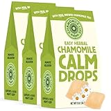 Easy Herbal Chamomile Calm Drops - Low-Calorie Hard Candy with Real Brewed Chamomile Tea - Promotes Relaxation, Support Digestion, Sleep & Immune System - 10 Calories - 3 Pack