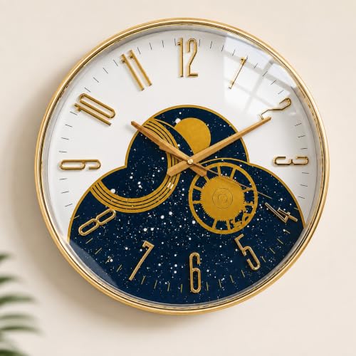 Image of ARMONIA Premium Designer Wall Clock for Living Room 15 Inch | Silent Quartz Acrylic Wall Clock | Luxury Gold & Blue Decorative Round Wall Clock for Modern Home & Office Decor, Bedroom & Decor