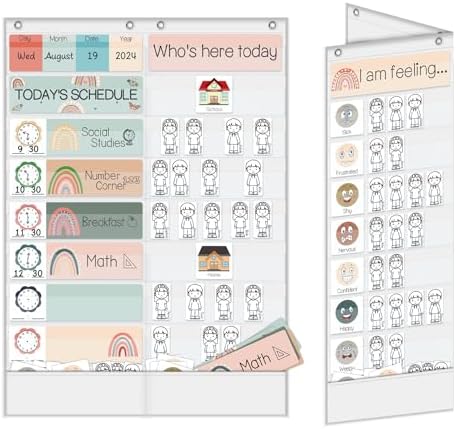 Amazon.com: BOHEMIANY 16+2 Pockets Large Daily Schedule Pocket Chart ...