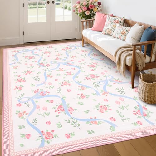 GarveeHome Pink and Blue Rugs for Bedroom Girls, 6x9 Rug for Living Room