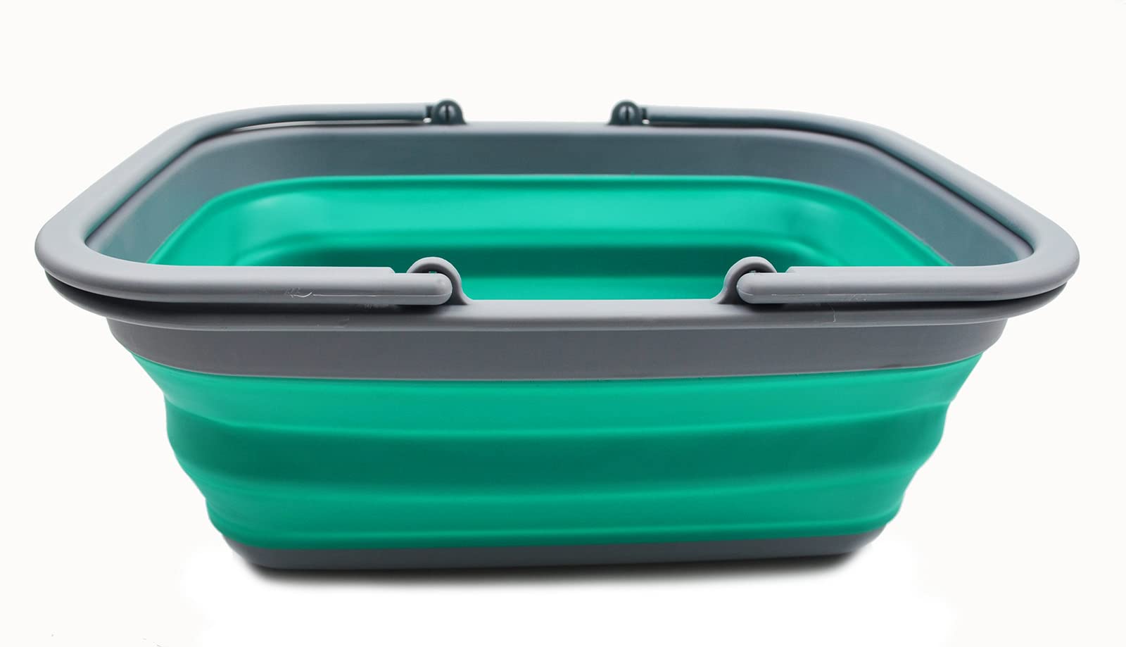 SAMMART Bacinella pieghevole da 9,2 l con manico, cestino portatile da picnic all'aperto, borsa per la spesa pieghevole, contenitore salvaspazio (1, grigio/bluastro-verde)