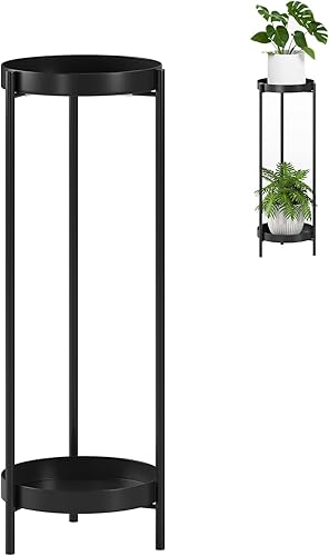 Soporte alto para plantas de 2 niveles, estante de metal para macetas de 30 pulgadas para múltiples plantas, estante de exhibición extraíble para