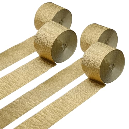 FOONEA Crepe Paper Streamers - 4 Rolls 328ft Gold Crepe Paper for Party Wedding Birthday & Baby Shower Decorations