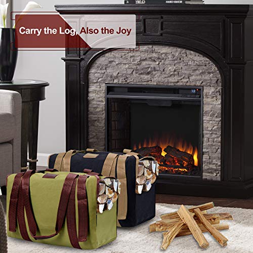 RIVECO Firewood Carrier Canvas Log Tote Bag Fireplace Holders Indoor Woodpile Rack Fire Wood Carrying Outdoor Tubular Birch-Wood Tools Campfire Basket Green - Thumbnail 4