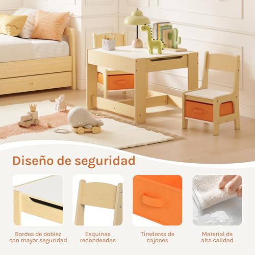 Miniatura 6 de Woltu 3 Uds. Grupo De Asientos Para Niños Mesa Y 2 Sillas Con Espacio De Almacenamiento Para Juegos De Niños En Edad Preescolar