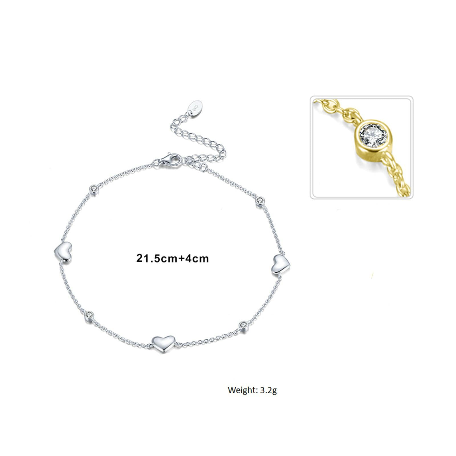 Tobillera de oro blanco de 14 quilates, estilo bohemio, oro Au585 con forma de corazón, tobillera larga para mujer, perfecta para el verano y el día a día para mujer
