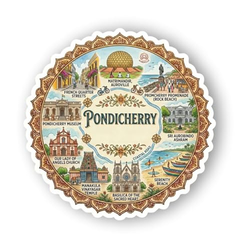 Image of Pondicherry Textured Finish Acrylic Fridge Magnet - UV Texture Printed, Stylish Multicolor Magnet for Fridge, Wardrobe & Metal Surfaces, Pack of 1 (Pondicherry)