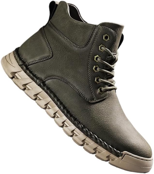 Shoes Men's Warm High-top Non-Slip Leather Boots Comfortable Thick-Soled Lace-up Oxford Shoes Men Versatile Casual Shoes for Travel Outdoor Activities(Gray,9)