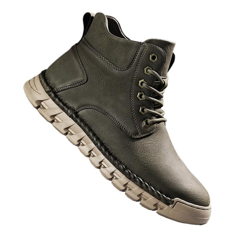 Shoes Men's Warm High-top Non-slip Leather Boots Comfortable Thick-soled Lace-up Oxford Shoes Men Versatile Casual Shoes for Travel Outdoor Activities(Gray,9)